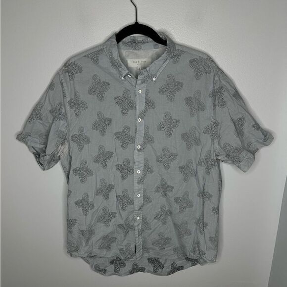 Rag & Bone Linen Blend Paisley Print Smith Short Sleeve Button Down Shirt sz XL - Picture 2 of 8